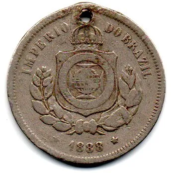 1888 - 100 Réis - Moeda Brasil Império - C/ Furo