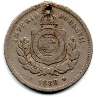 1888 - 100 Réis - Moeda Brasil Império - C/ Furo