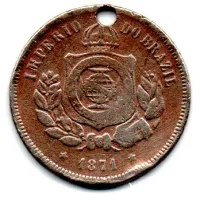 1871 - 100 Réis - Moeda Brasil Império - UTG - C/ Furo