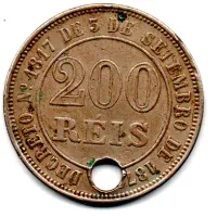 1871 - 200 Réis - Moeda Brasil Império - C/ Furo - Foto 2