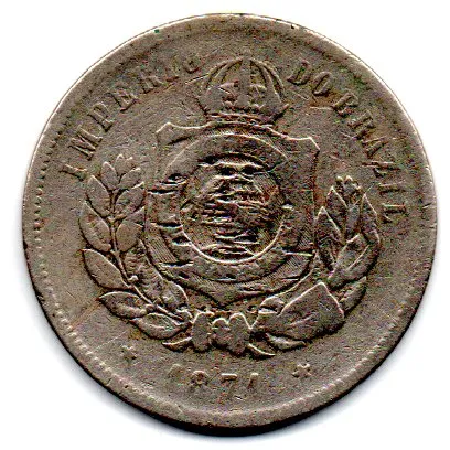 1871 - 200 Réis - Moeda Brasil Império - C/ Danos