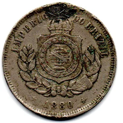 1880 - 200 Réis - Moeda Brasil Império - C/ Furo