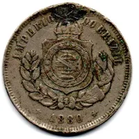 1880 - 200 Réis - Moeda Brasil Império - C/ Furo