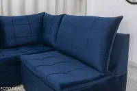 Sofá Canto 5 lugares com Puff Viena Veludo Azul A16 - Foto 3