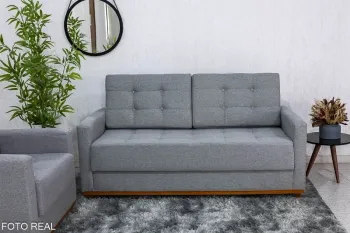 Sofá Áustria 3 Lugares + Poltrona Áustria Cinza A59 - Foto 2