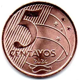 2024 - 5 Centavos - Moeda Brasil - Estado de Conservação: Flor de Cunho (FC)