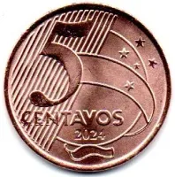 2024 - 5 Centavos - Moeda Brasil - Estado de Conservação: Flor de Cunho (FC)