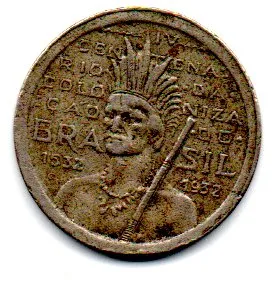 1932 - 100 Réis - Vicentina - Comemorativa 4° Centenário da Colonização do Brasil - Moeda Brasil