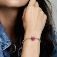 Berloque separador coracao metalico rosa mama  – em Prata925 - Foto 2
