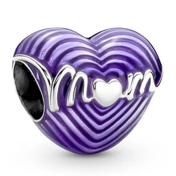 Berloque separador coracao metalico roxo mom – em Prata925