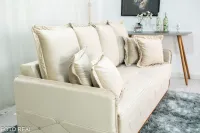 Sofá 3 lugares Vican Larg. 2.00m Veludo Bege 5002 Molas Bonnel - Foto 3