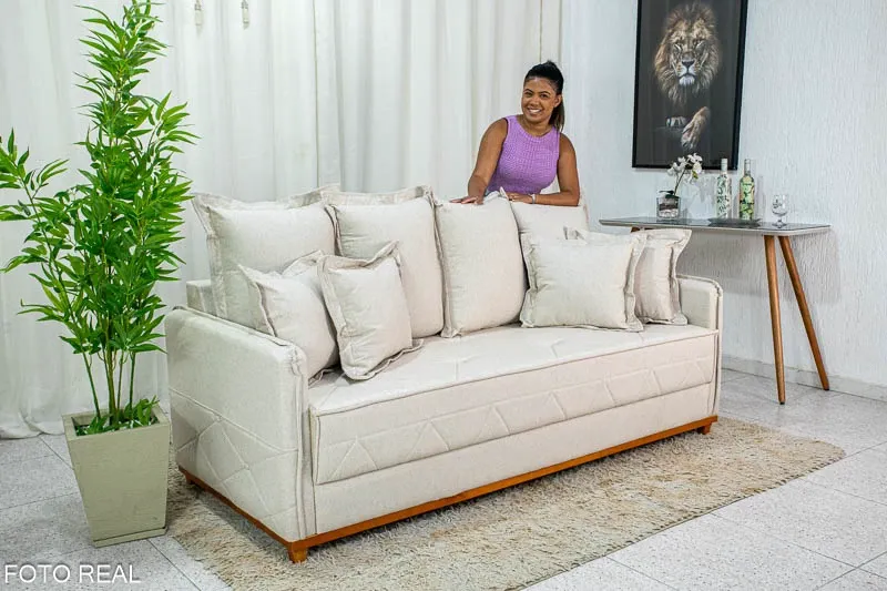 Sofá 3 lugares Vican Larg. 2.00m Linho Bege 5044 Molas Bonnel