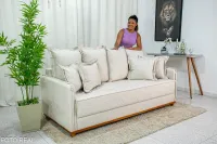 Sofá 3 lugares Vican Larg. 2.00m Linho Bege 5044 Molas Bonnel