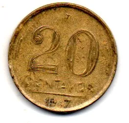 1947 - 20 Centavos - ERRO: Múltiplas Batidas - Moeda Brasil Imagem