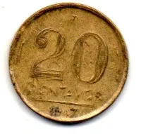 1947 - 20 Centavos - ERRO: Múltiplas Batidas - Moeda Brasil