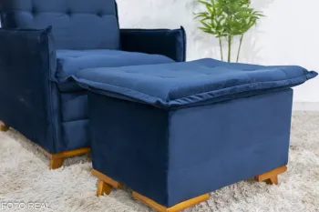Poltrona Reclinável com Puff Rubi Veludo Azul 03
