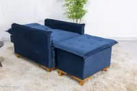Poltrona Reclinável com Puff Rubi Veludo Azul 03 - Foto 6