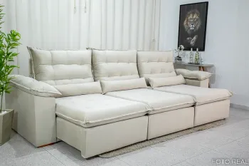 Sofá Retrátil Reclinável 3.20m Emanuelly Veludo Bege 01 - D28 Soft
