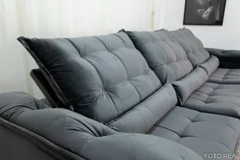 Sofá Retrátil Reclinável 3.20m Emanuelly Veludo Cinza 20 - D28 Soft - Foto 2