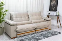 Sofá Retrátil Reclinável 2.50m Ibis Veludo Bege 818 - D33 e Molas Ensacadas