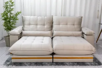 Sofá Retrátil Reclinável 2.50m Ibis Veludo Bege 818 - D33 e Molas Ensacadas - Foto 2