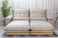 Sofá Retrátil Reclinável 2.50m Ibis Veludo Bege 818 - D33 e Molas Ensacadas - Foto 2