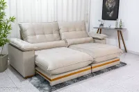 Sofá Retrátil Reclinável 2.50m Ibis Veludo Bege 818 - D33 e Molas Ensacadas - Foto 3