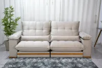 Sofá Retrátil Reclinável 2.50m Ibis Veludo Bege 818 - D33 e Molas Ensacadas - Foto 4