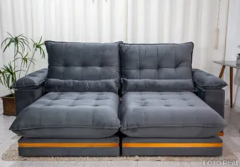 Sofá Retrátil Reclinável 2.50m Ibis Veludo Cinza 814 - D33 e Molas Ensacadas