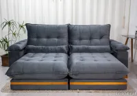 Sofá Retrátil Reclinável 2.50m Ibis Veludo Cinza 814 - D33 e Molas Ensacadas