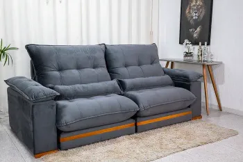 Sofá Retrátil Reclinável 2.50m Ibis Veludo Cinza 814 - D33 e Molas Ensacadas - Foto 2