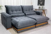 Sofá Retrátil Reclinável 2.50m Ibis Veludo Cinza 814 - D33 e Molas Ensacadas - Foto 3