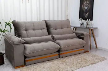 Sofá Retrátil Reclinável Ibis 2.50m Veludo Cinza 813 - D33 e Molas Ensacadas - Foto 2