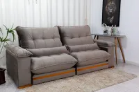 Sofá Retrátil Reclinável Ibis 2.50m Veludo Cinza 813 - D33 e Molas Ensacadas - Foto 2