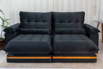Sofá Retrátil Reclinável Ibis 2.50m Veludo Preto 820 - D33 e Molas Ensacadas - Foto 2