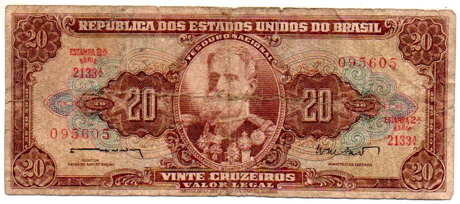 C088 - 20 Cruzeiros - 2° Estampa - Série 2133 - Deodoro da Fonseca - Data: 1962 - Estado de Conservação : Regular (R)