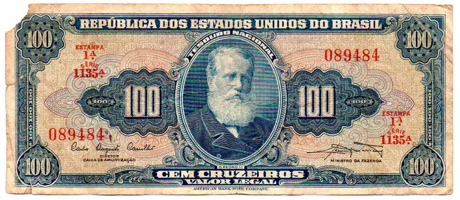 C034 - 100 Cruzeiros - 1° Estampa - Série 1135 - Dom Pedro II - Data: 1961 - UTG