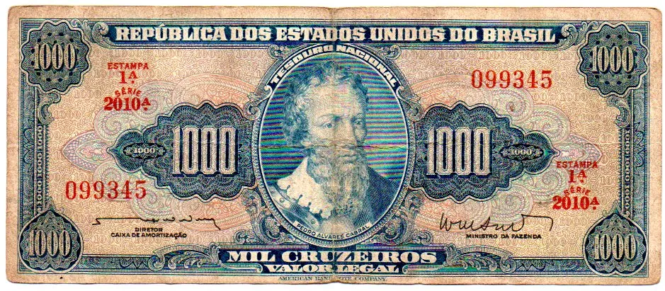 C055 - 1000 Cruzeiros - 1° Estampa - Série 2010 - Pedro Alvares Cabral - Data: 1962 - BC Imagem
