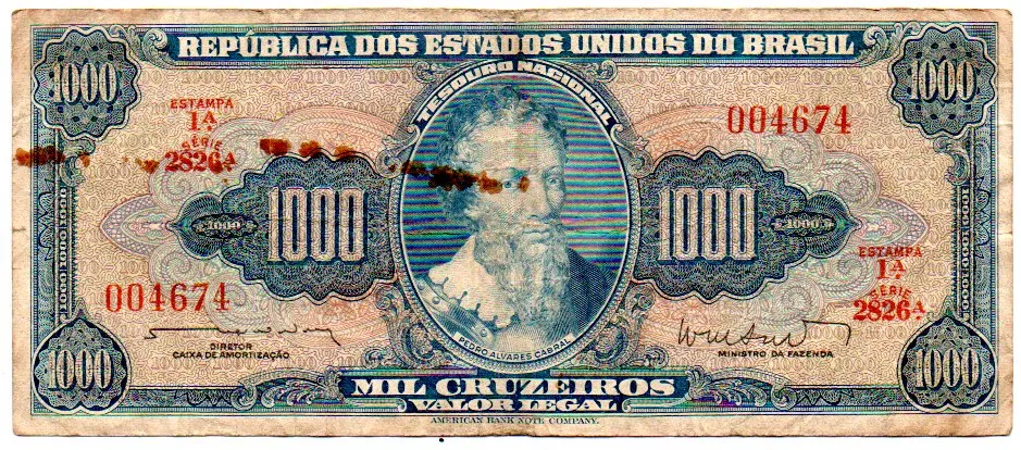 C055 - 1000 Cruzeiros - 1° Estampa - Série 2826 - Pedro Alvares Cabral - Data: 1962 - R