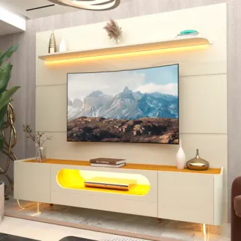 Painel até 85? Royal 220 Off White + Rack Nobre 210 Off White/Naturale – GELIUS