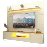 Painel até 85? Royal 220 Off White + Rack Nobre 210 Off White/Naturale – GELIUS - Foto 3