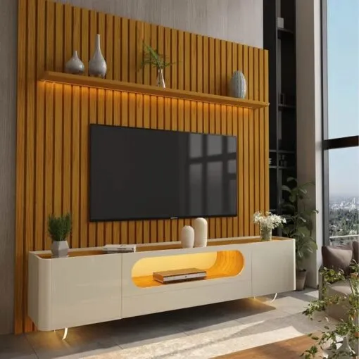 Painel Nobre 230 Naturale + Rack Nobre 210 Off White/Naturale – GELIUS Imagem