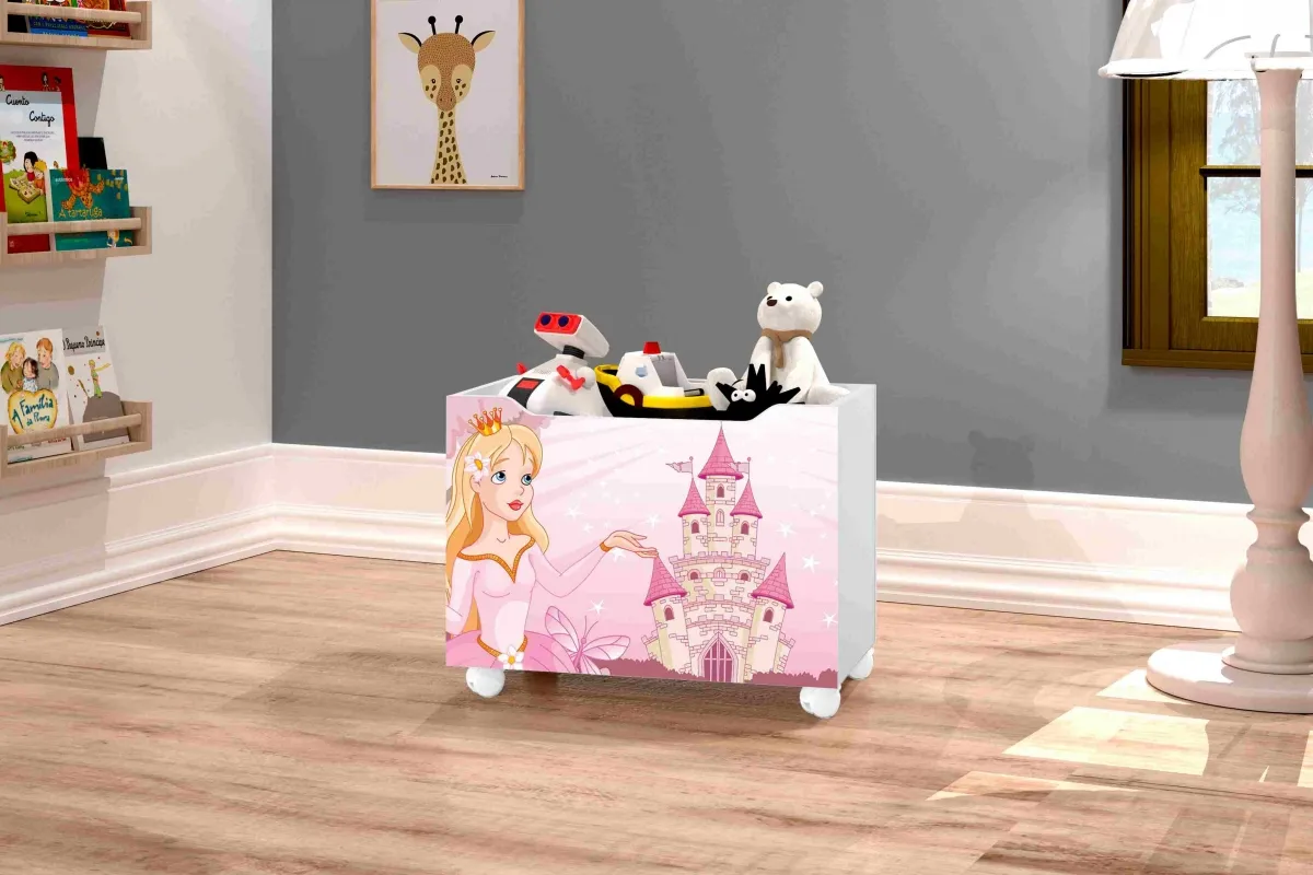 Caixa para Brinquedos Lara Princesa Branco.Rosa J A Moveis Imagem