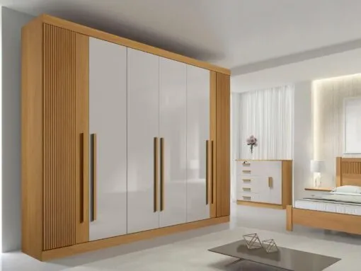 Guarda-Roupa Da Vinci Plus 6 portas e 6 gavetas – Cinamomo Ripado /Off White Imagem