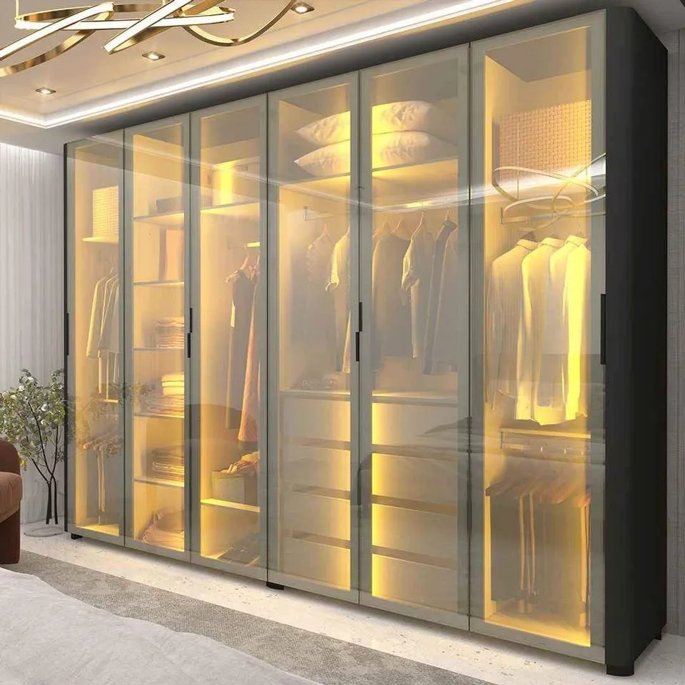 Roupeiro Innova 6 Portas de Vidro Reflecta com LED e Pes Naturale Gelius Imagem