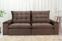 Sofá Retrátil Reclinável Atenas 2.50m Veludo Marrom 815 D33 e Molas Ensacadas - Foto 2