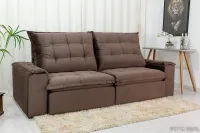 Sofá Retrátil Reclinável Atenas 2.50m Veludo Marrom 815 D33 e Molas Ensacadas - Foto 5