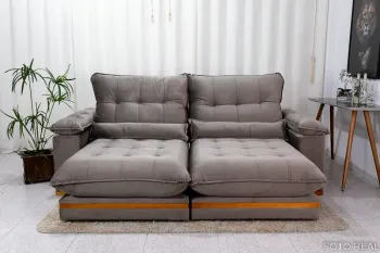Sofá Retrátil Reclinável Ibis 2.30m Veludo Cinza 813 D33 e Molas Ensacadas