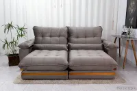Sofá Retrátil Reclinável Ibis 2.30m Veludo Cinza 813 D33 e Molas Ensacadas