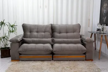 Sofá Retrátil Reclinável Ibis 2.30m Veludo Cinza 813 D33 e Molas Ensacadas - Foto 2